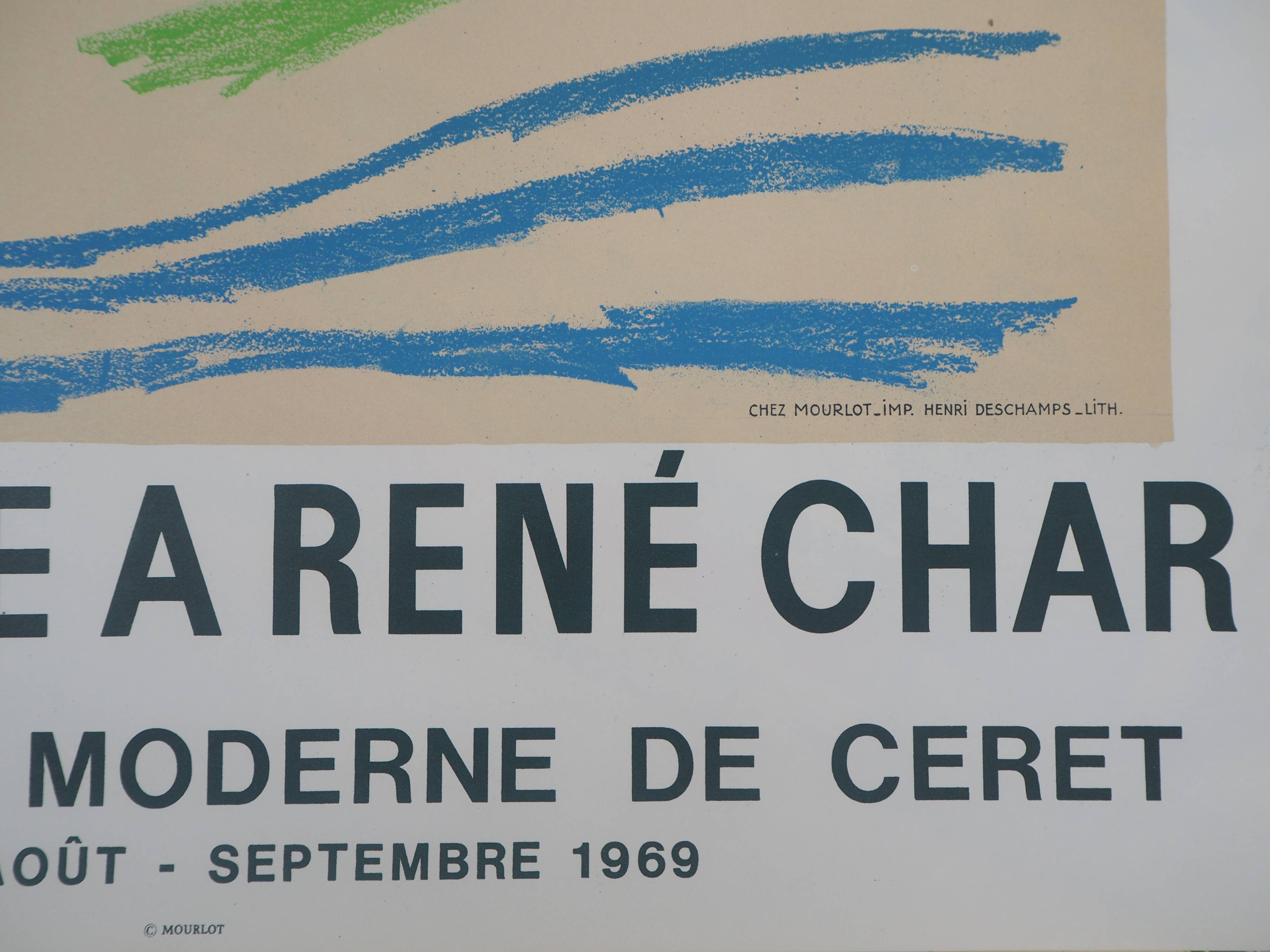 Pablo picasso: homage to rené char - signed lithograph (musée céret, 1969)