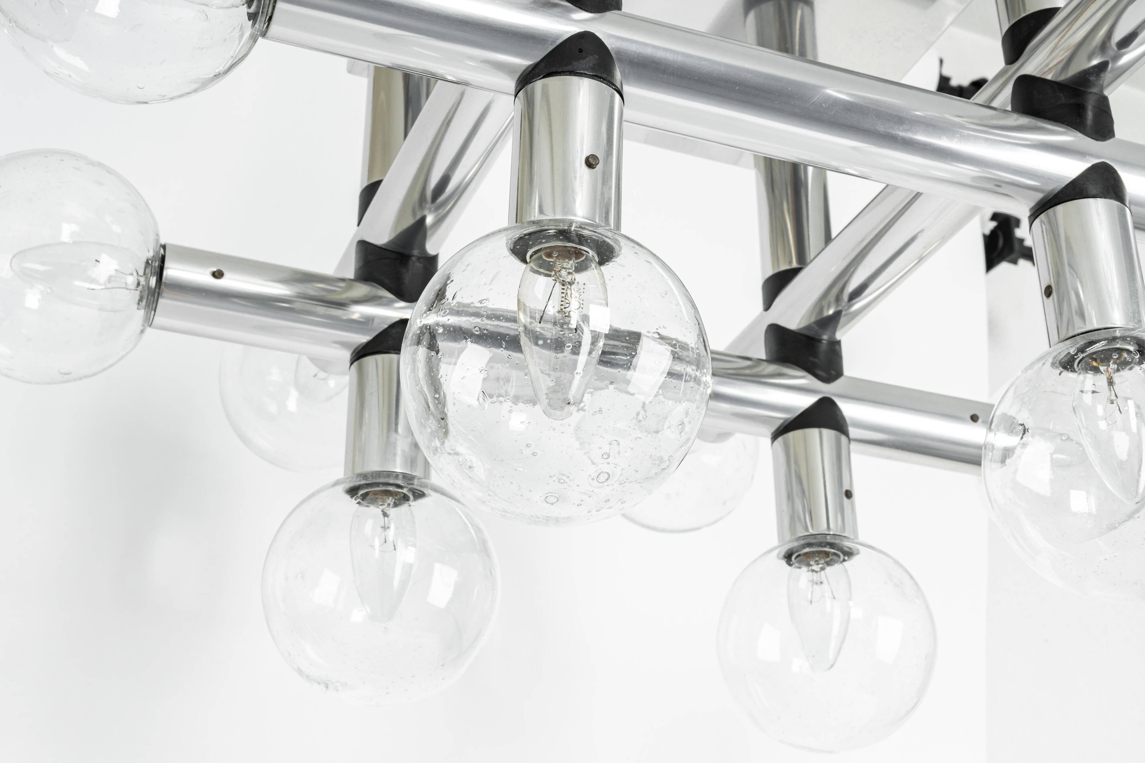 Large Sputnik atomium chrome suspension light by Kalmar, Austria, 1970s.