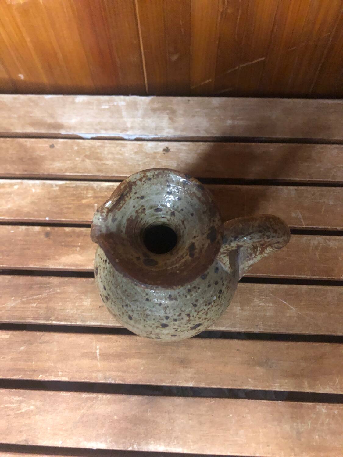 Old vintage brown stoneware pitcher