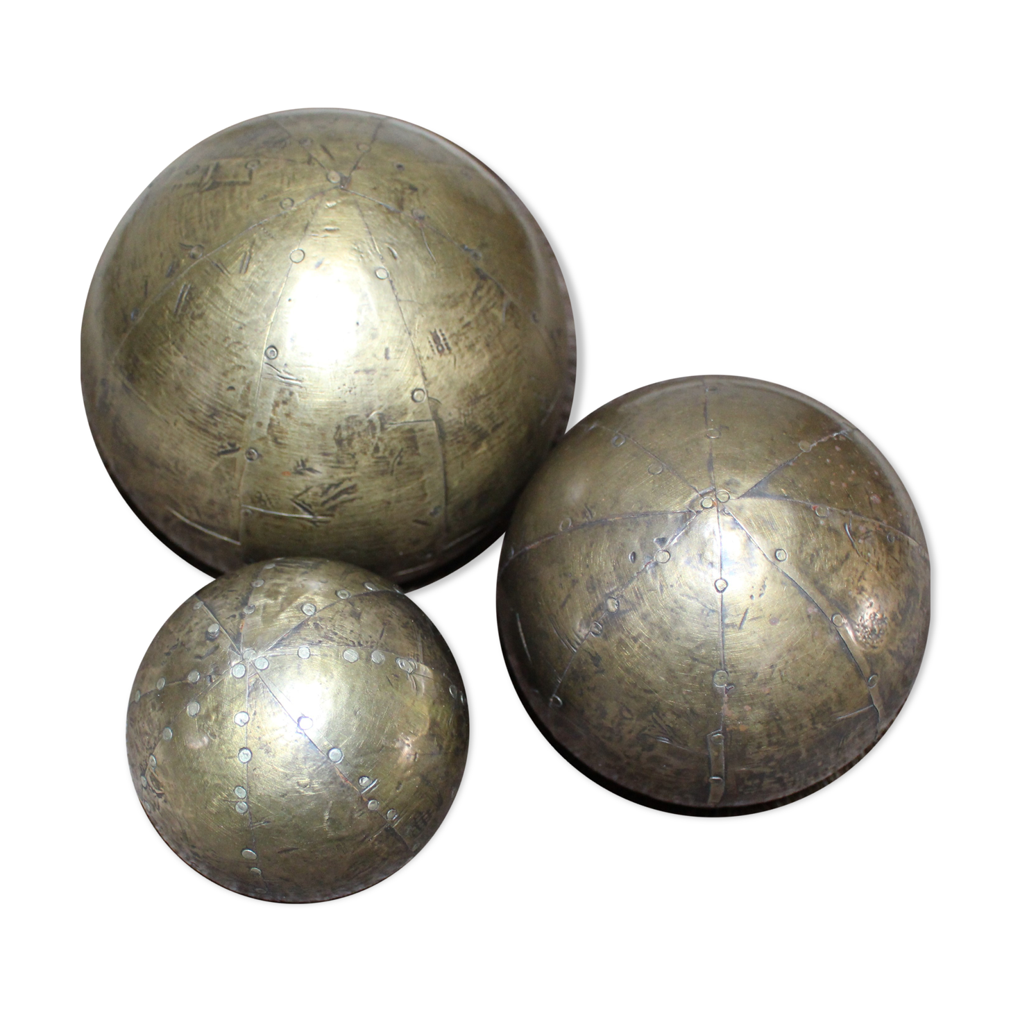Boules De Pétanque Lyonnaise En Laiton Doré – Anciennes, 2 Pièces