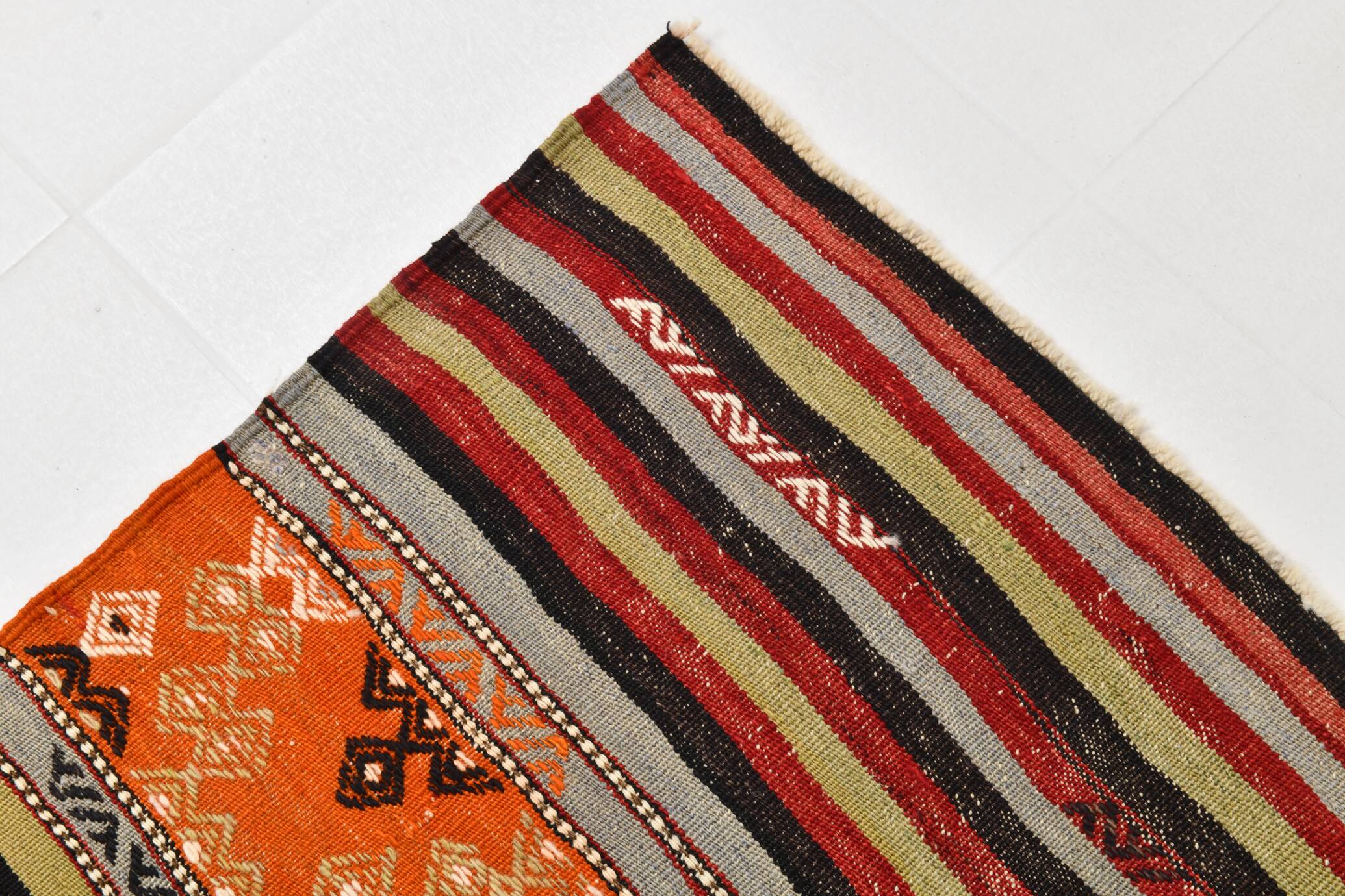 6x11 Peach Color Striped Kilim Rug, Antique Wool Kilim Rug, 165x326