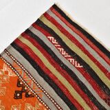 6x11 Peach Color Striped Kilim Rug, Antique Wool Kilim Rug, 165x326