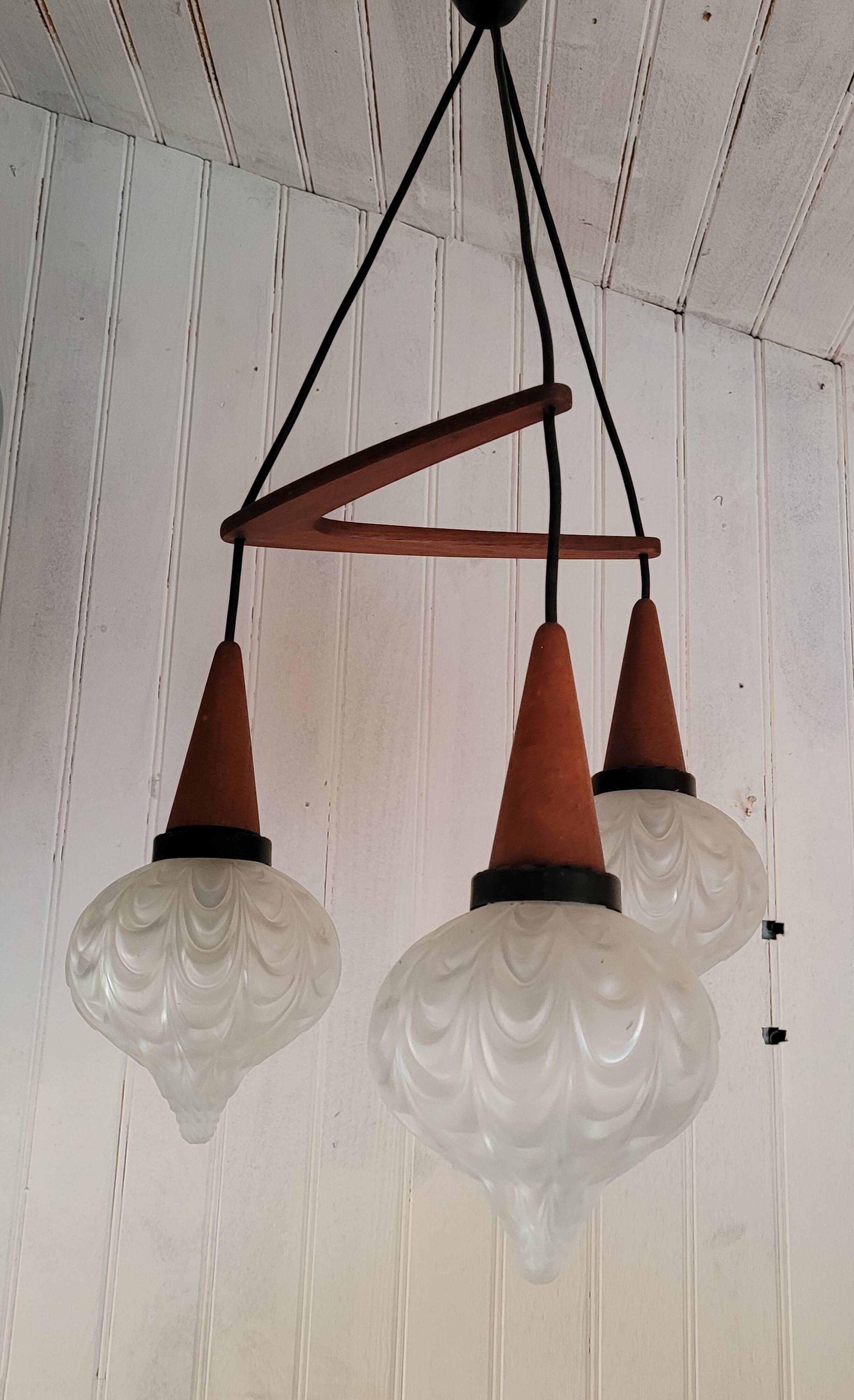 Boomerang Cascade Pendant Chandelier in Teak and Glass from Philips, 1950s