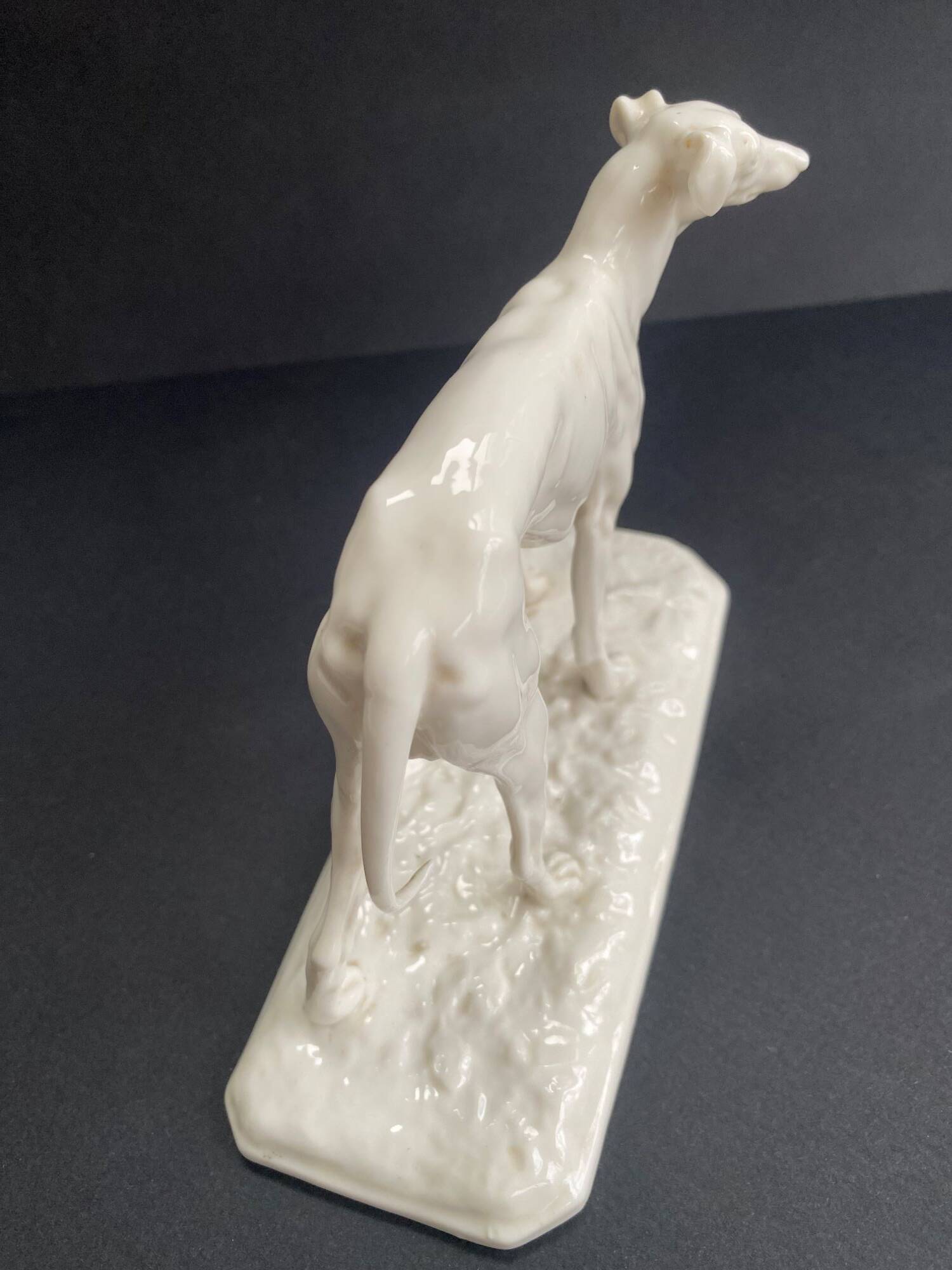 Nymphenburg porcelain greyhound sculpture signed PJ MENE