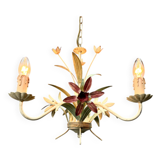 Lustre floral vintage en métal, France, années 1970