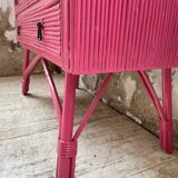 Vintage pink rattan chest of drawers