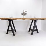 Large dining table wooden doors top mounted on black handles