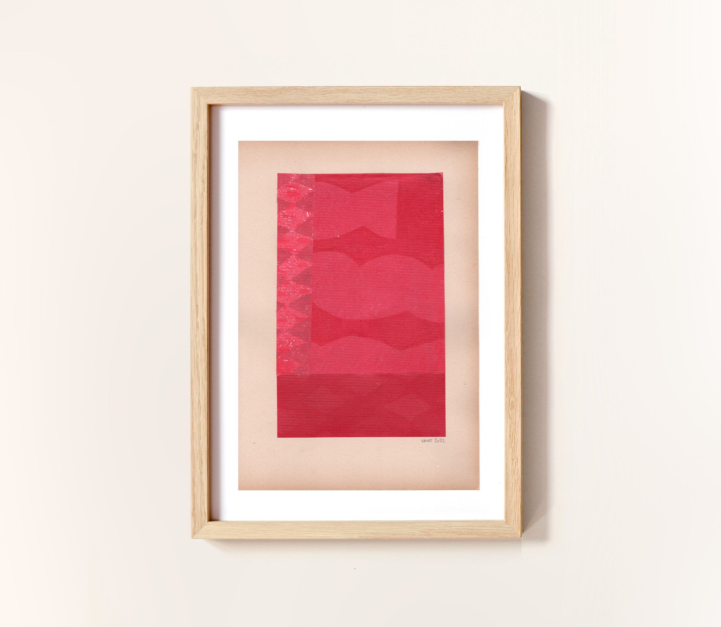 Painting and collage on antique paper - M699 - Indian pink - signed eawy