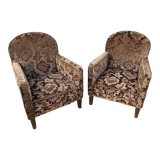 Pair of 1930 vintage art deco club armchairs in velvet