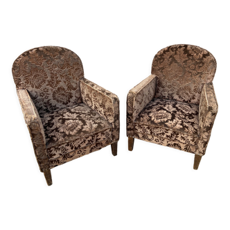 Pair of 1930 vintage art deco club armchairs in velvet