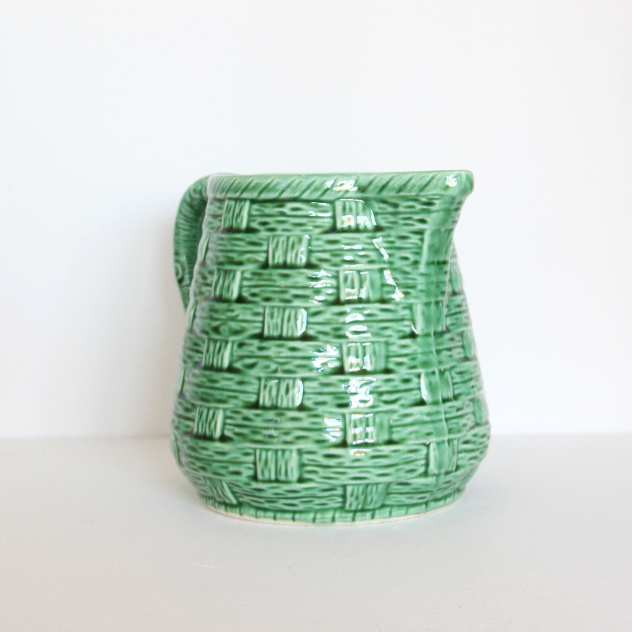 Ceramic pitcher Digoin Sarreguemines green basket braided round model