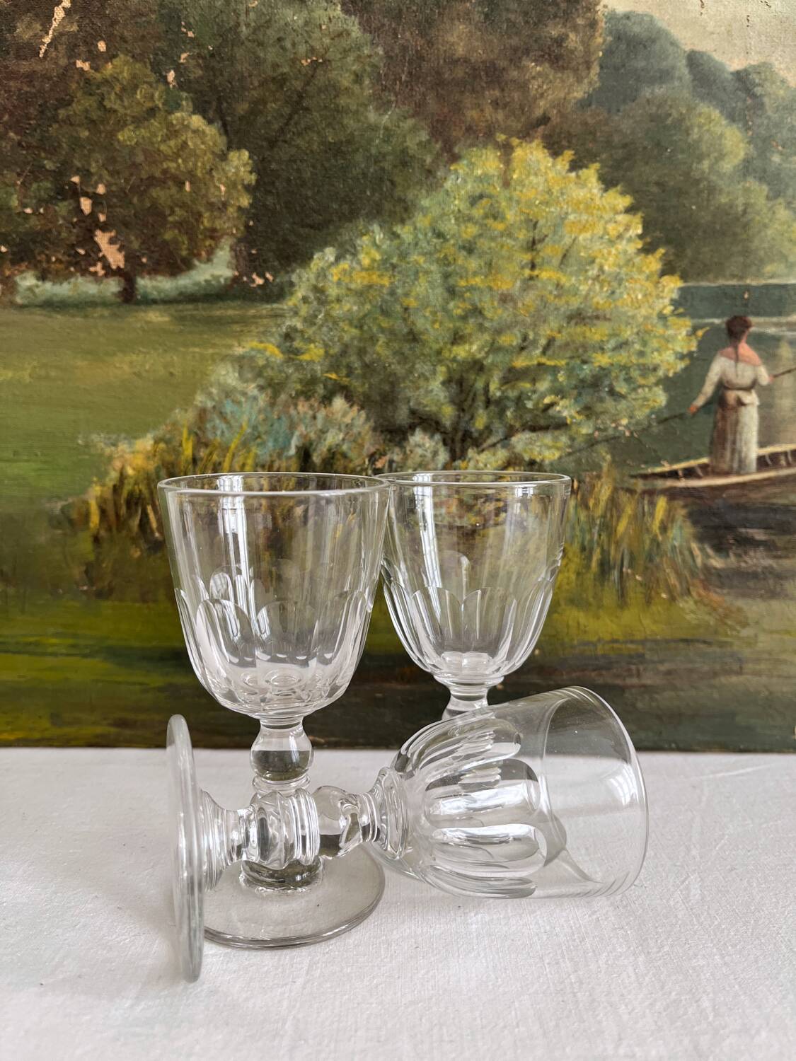 3 antique crystal "Gondola" Baccarat port wine glasses