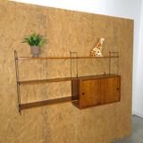 Wall rack with hanging cupboard, shelves and steel holders vintage