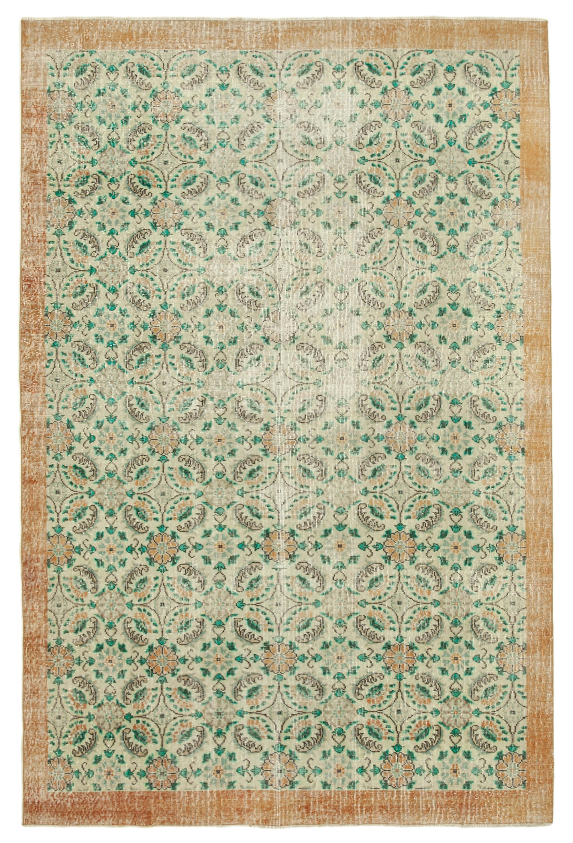 Handmade unique oriental beige carpet 207 cm x 312 cm