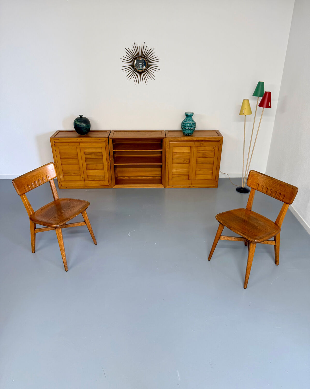 Modular sideboard Ateliers Chauvin solid wood design 70s