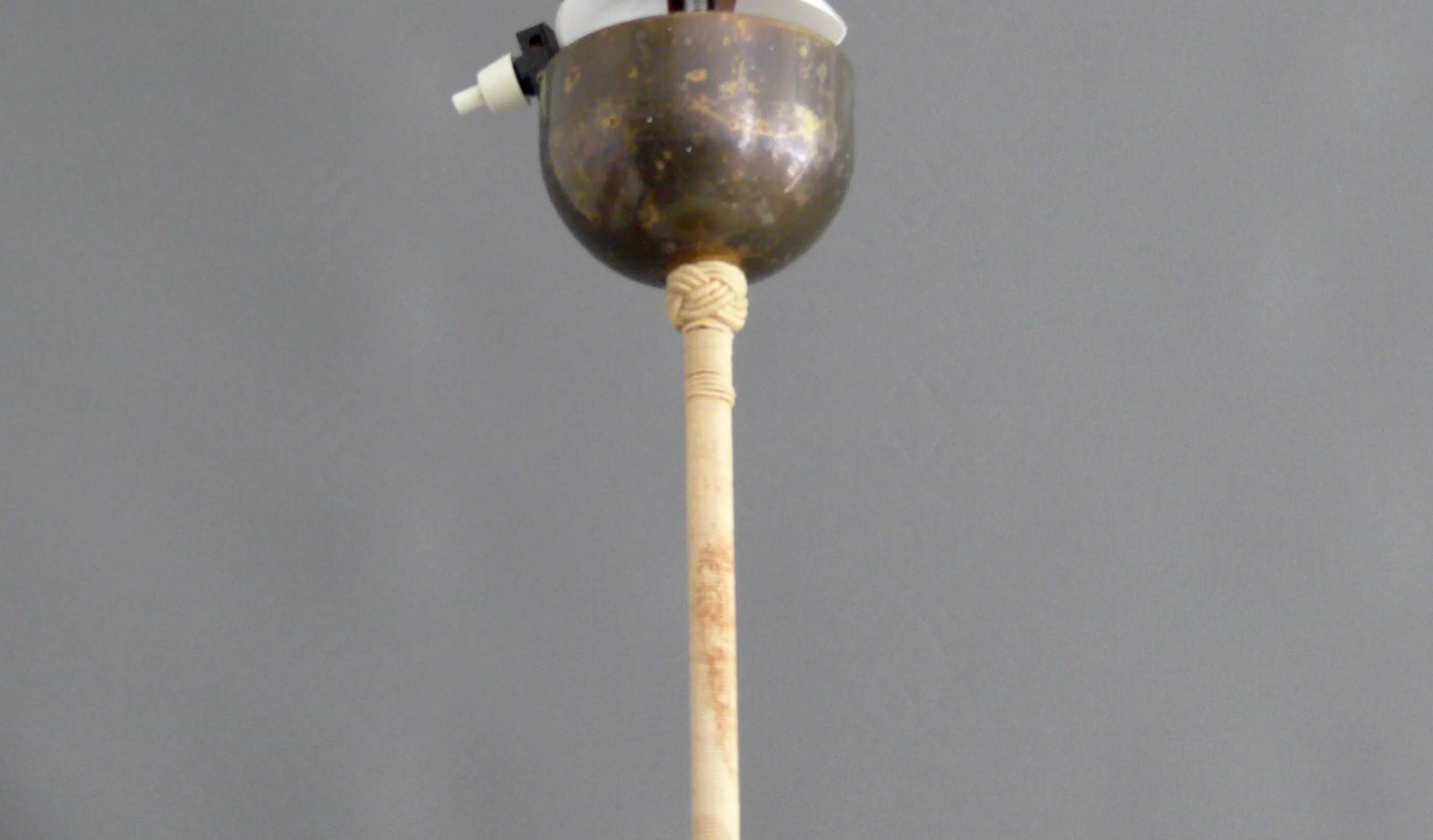 Beige Art Deco Pendant Light with Golden Radial Stripes and Brass Profile, 1930-1940