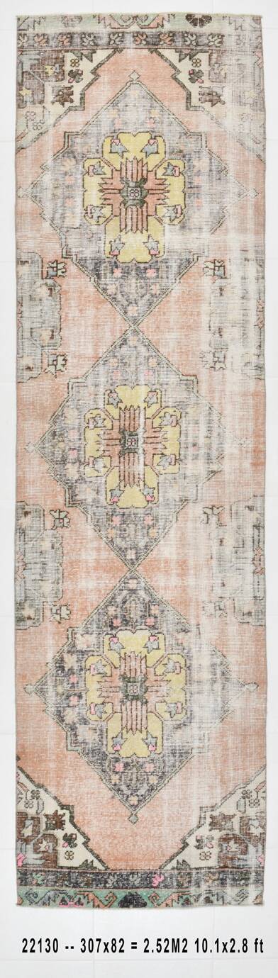Tapis persan saumon et crème, 82 x 307 cm