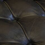 Set of 2 Green Cowhide Leather English Chesterfield Armchairs