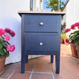 Tables de chevet MCM vintage – Bleu foncé, tiroirs et poignées laiton