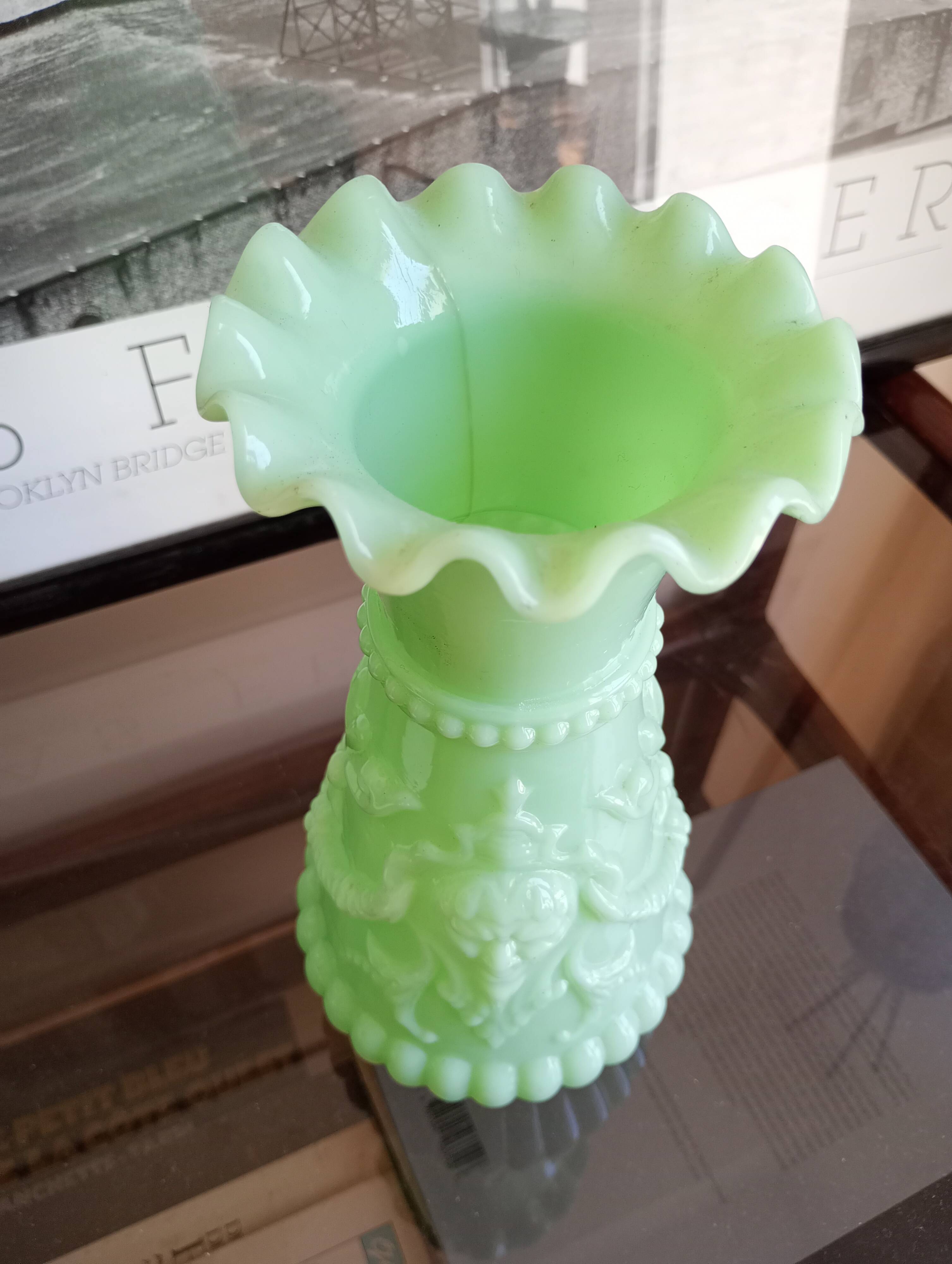 Jade green opaline glass vase