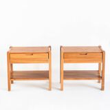 Pair of vintage bedside tables. Elm wood. France, 1970s