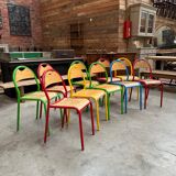 Suite of 10 metal and wood community chairs