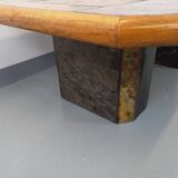 Vintage Brutalist Stone and Oak Coffee Table from the 70s 80s