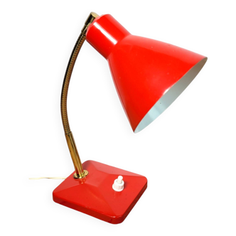 Lampe articulée en métal rouge et doré, 1970
