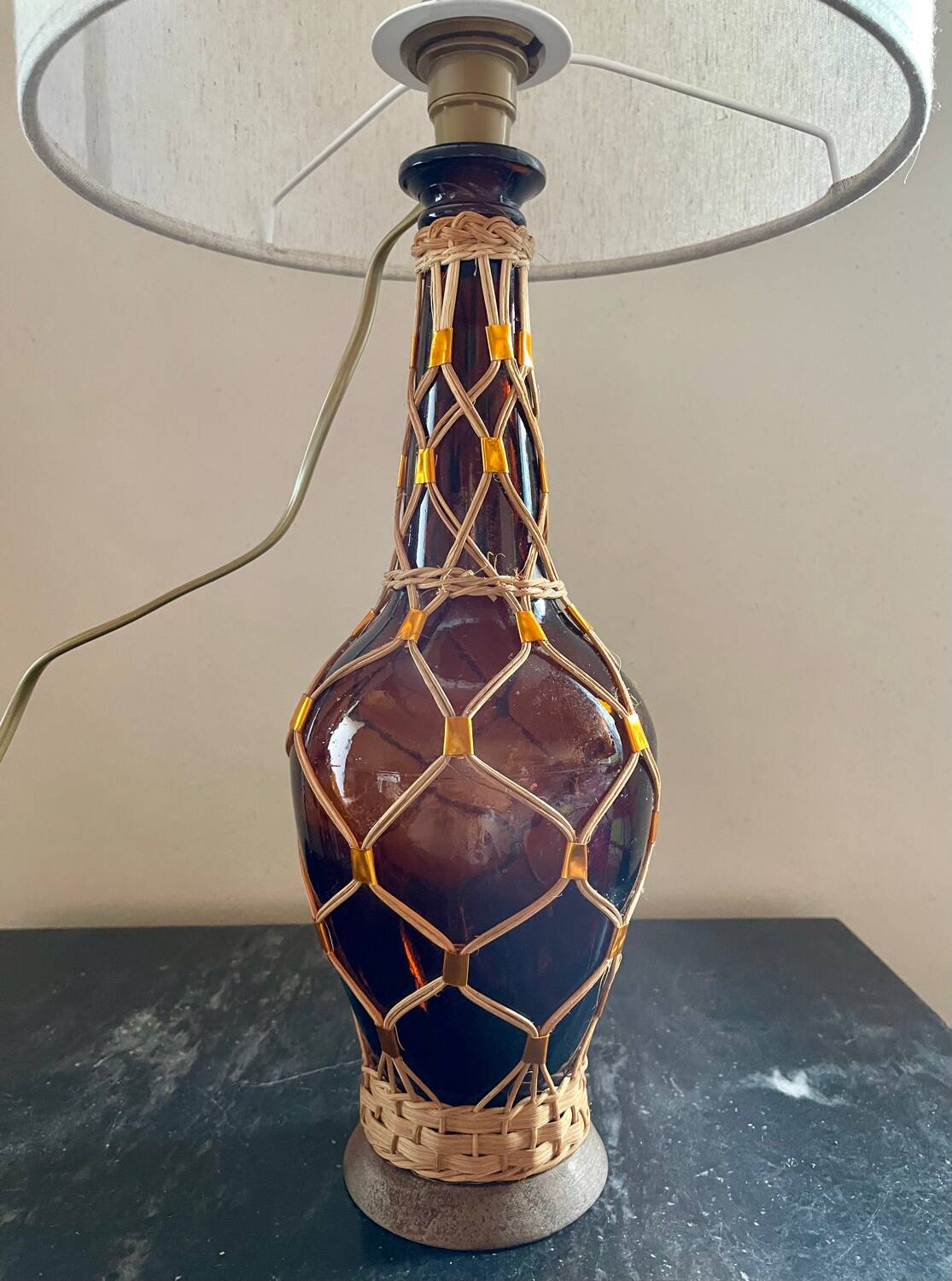 Vintage rattan glass lamp