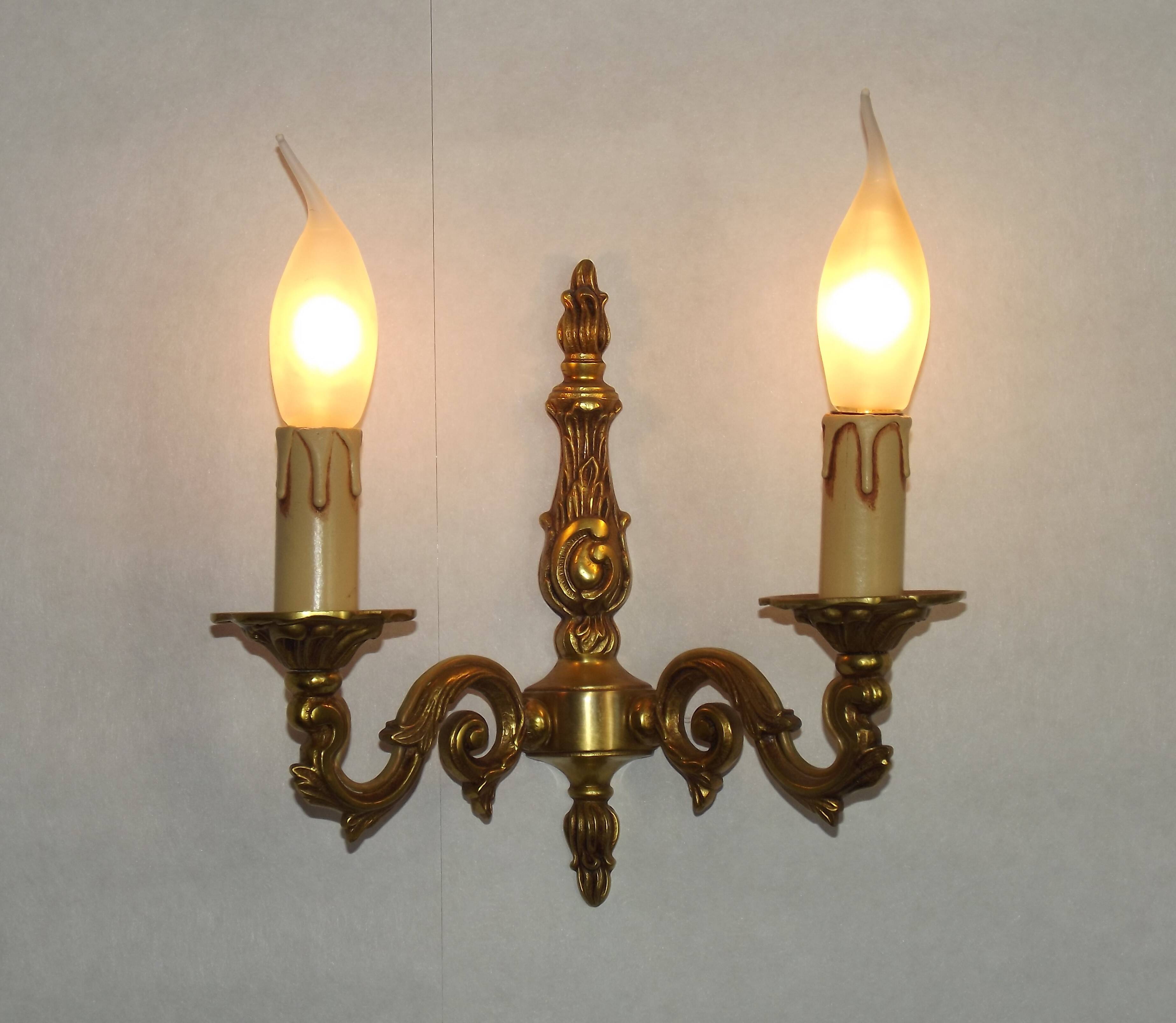 Pair of French Traditional Style Bronze Mid Century Double Wall Lights