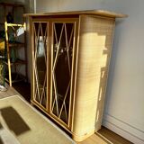 Vitrine en bois et rotin de design italien par Roberti Rattan