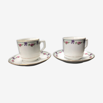 Pair of cups and saucers in fine porcelain floral pattern