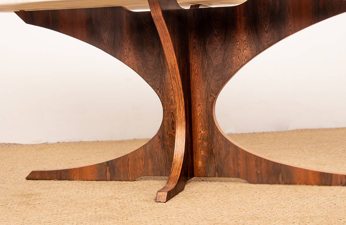 Oval coffee table in Carrara marble and rosewood, Hugues Poignant 1960