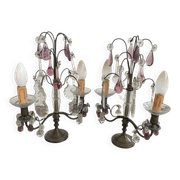 pair of chandeliers, lamp, silver-plated metal, crystal, tassels, florets, pendant, rosettes