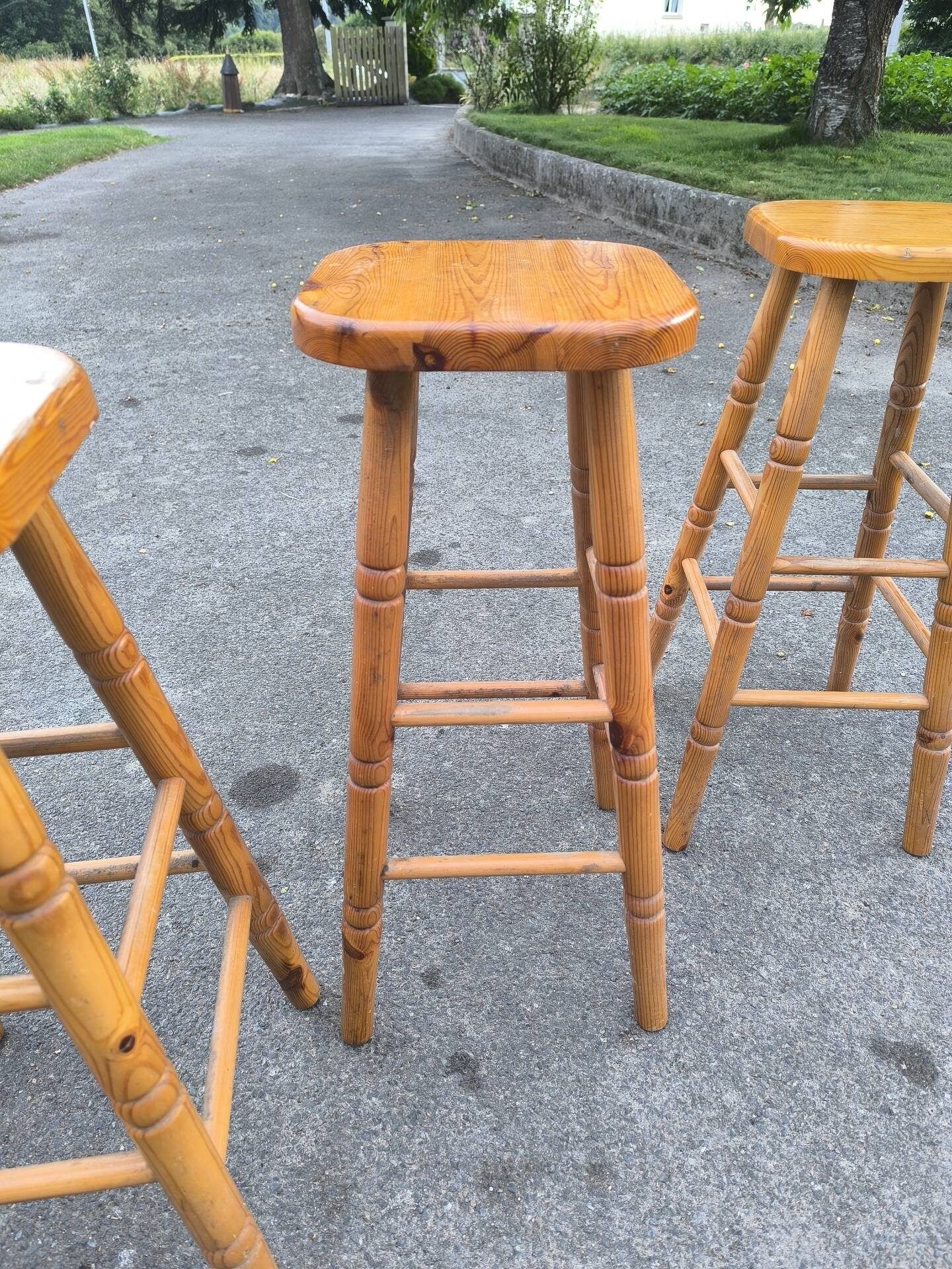 4 pine bar stools circa 1980