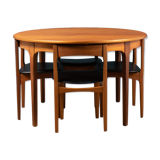 Retro teak 1960s round nathan dining table & space saving 4 chairs