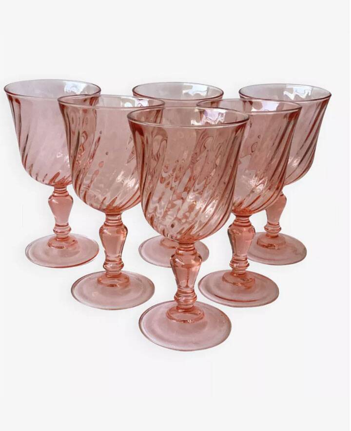 6 Old Rosaline Stemmed Glasses - Arcoroc Luminarc H 12.2 cm