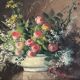 Old oil painting on wood of a bouquet of flowers signed Petit.
