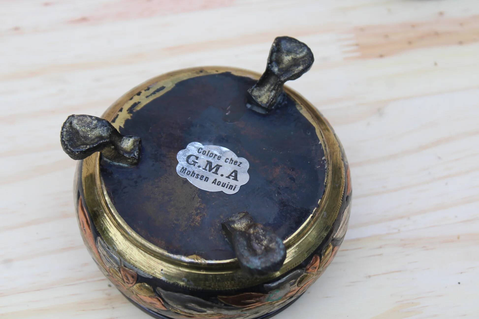 Vintage brass bonbonnière – copper and gold floral patterns