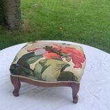 Footrest, wooden and antique floral fabrics