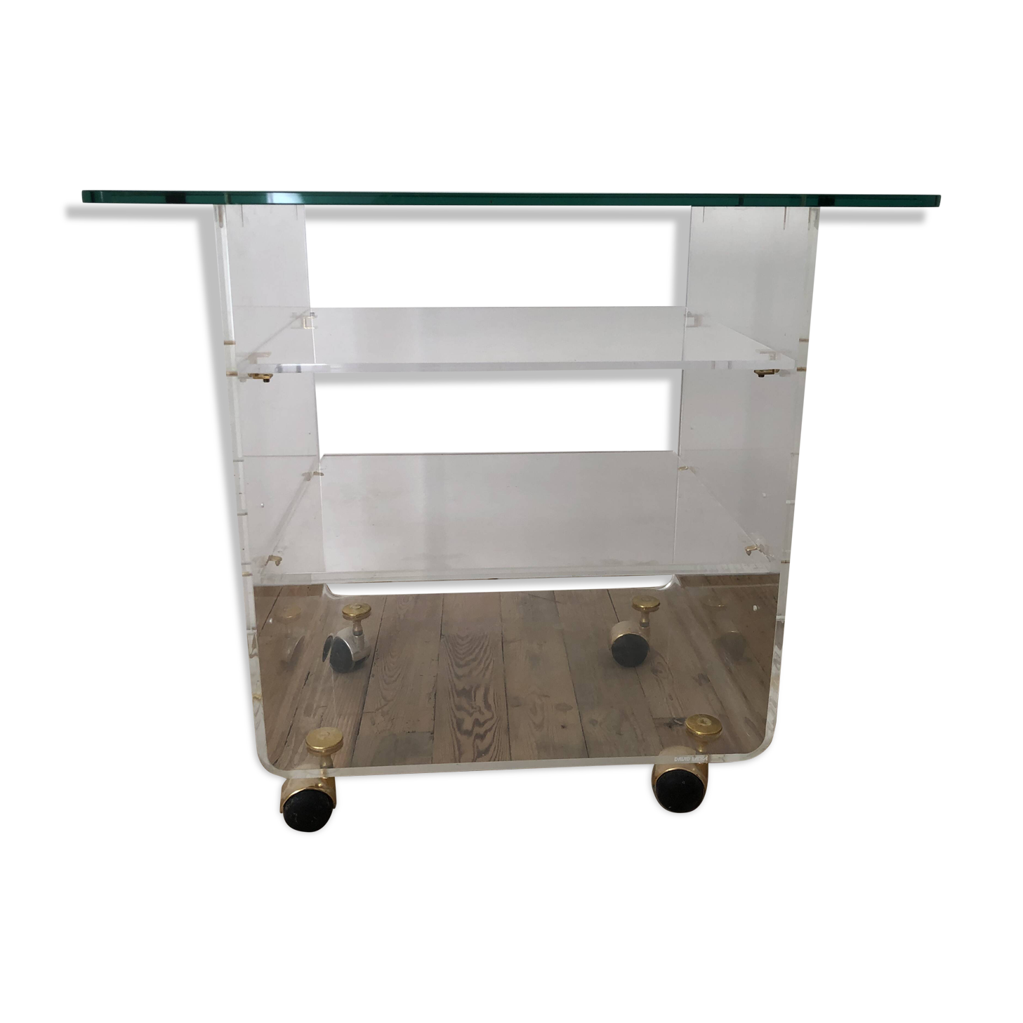 Desserte design David Lange – plexiglas & verre – années 70