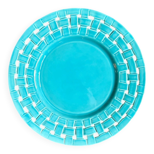 Assiette de présentation, plat en céramique tressée turquoise