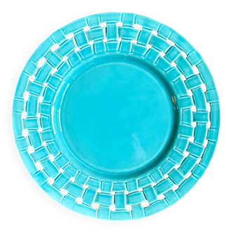 Presentation plate, turquoise woven ceramic dish