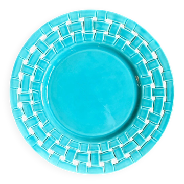 Assiette de présentation, plat en céramique tressée turquoise