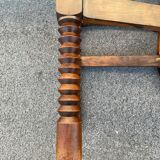 Vintage armchair in straw and brutalist wood