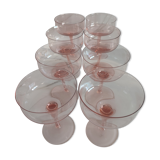 8 vintage pink crystal champagne glasses