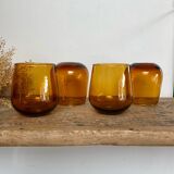 4 vintage amber bubble glasses