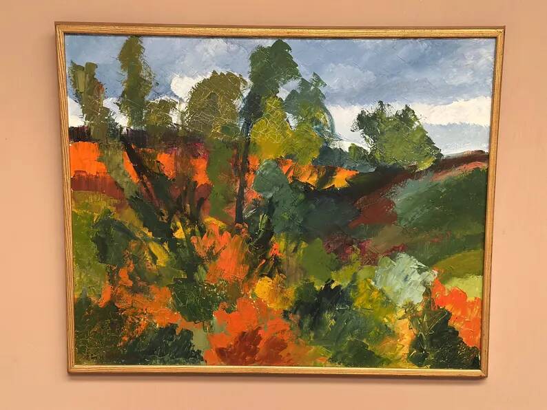 Swedish Oil on Canvas "Autumn Landscape" by Stig Hallblom, Vintage & Framed