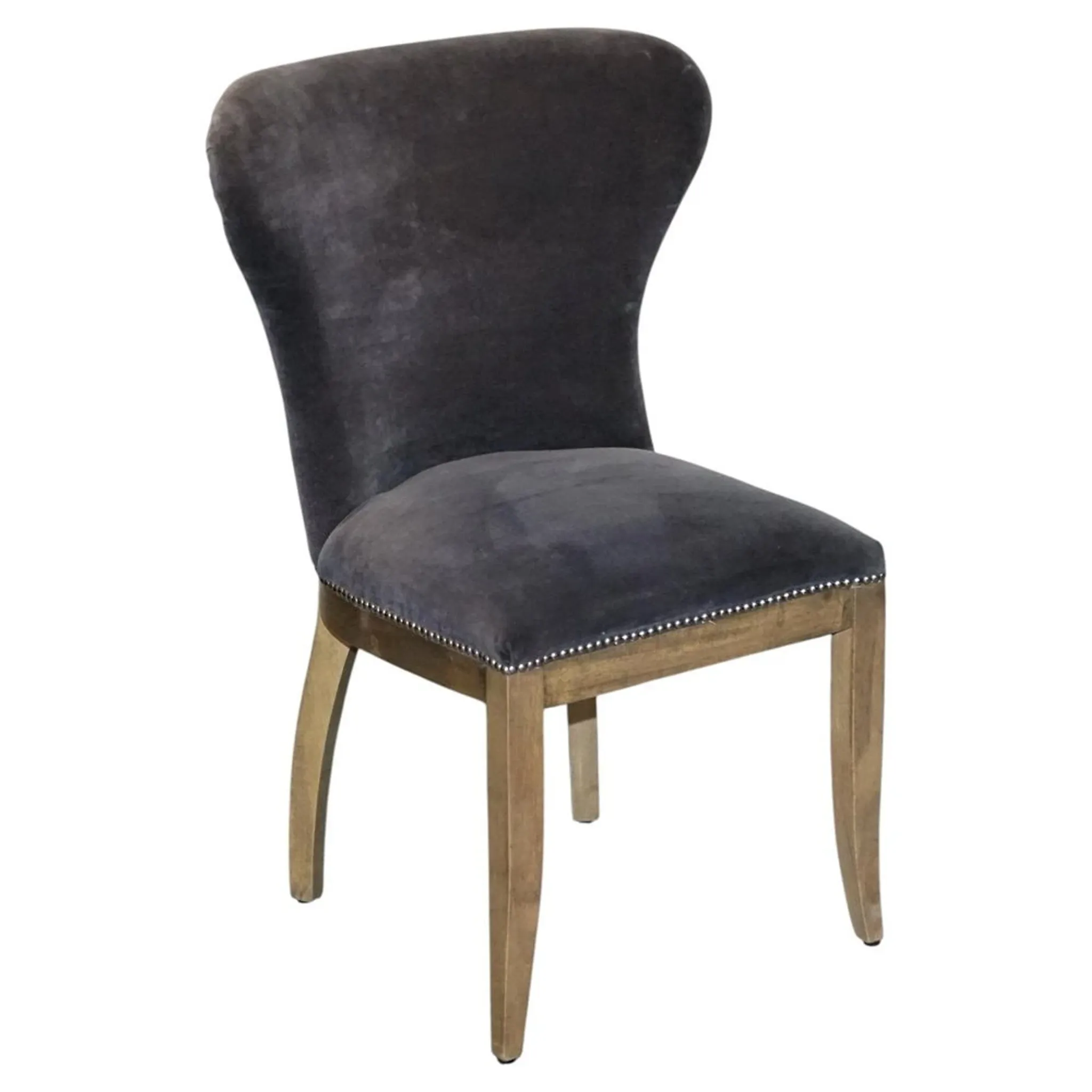 Vintage Office or Dining Chair in Navy Blue Velvet with Halo Studs