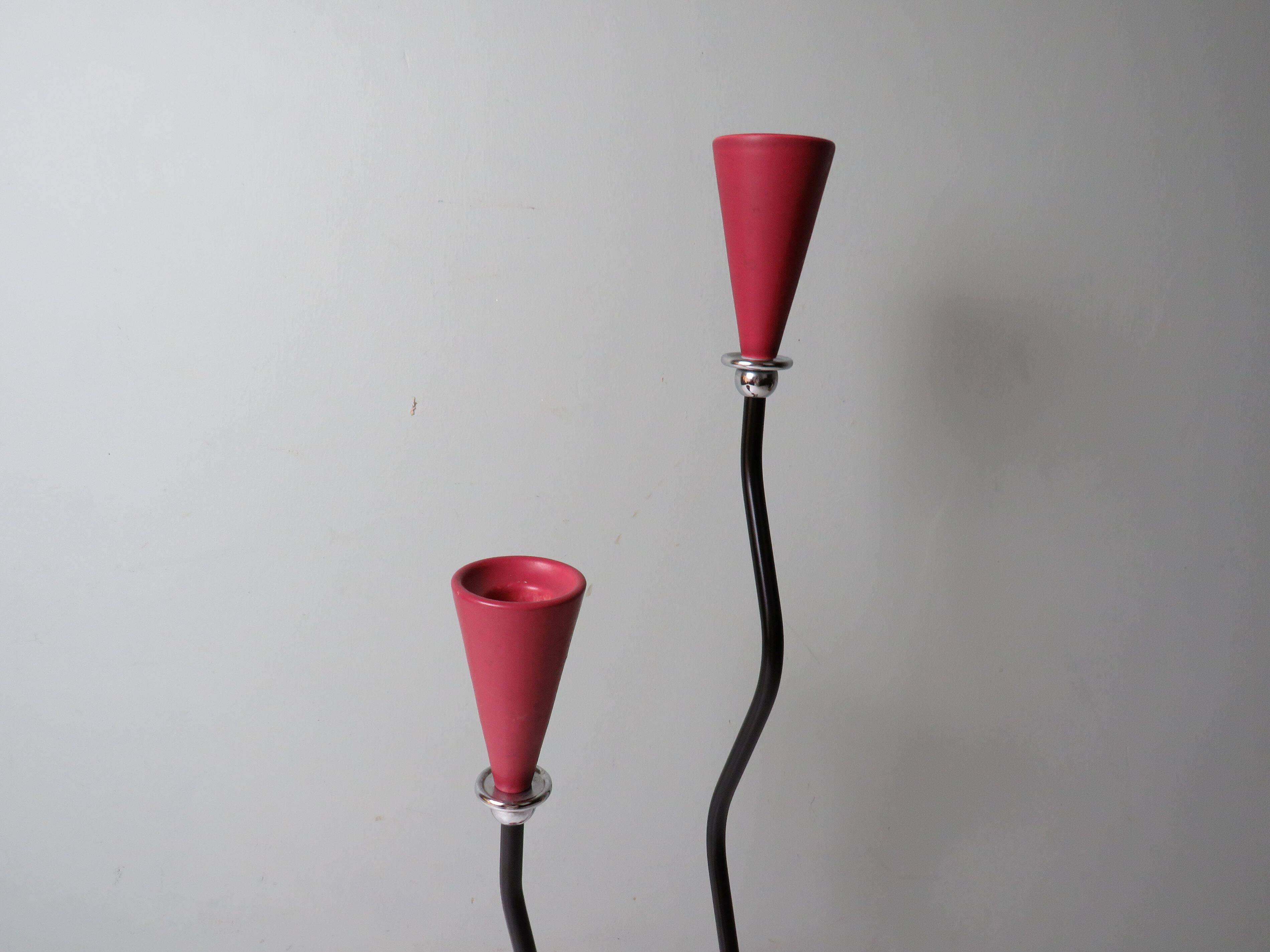 Pair of candlesticks, ceramic, metal and chrome, 1980s